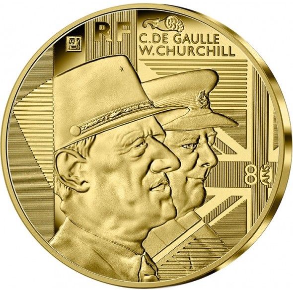 0.50 грама златна монета Де Гол и Чърчил
